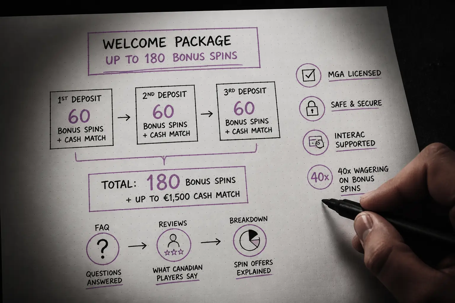 Mr Fortune Casino Free Spins in Canada – Up to 180 Spins visual guide for Mr Fortune
